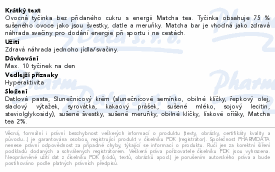 Informace o produktu:<br> Matcha bar 40g