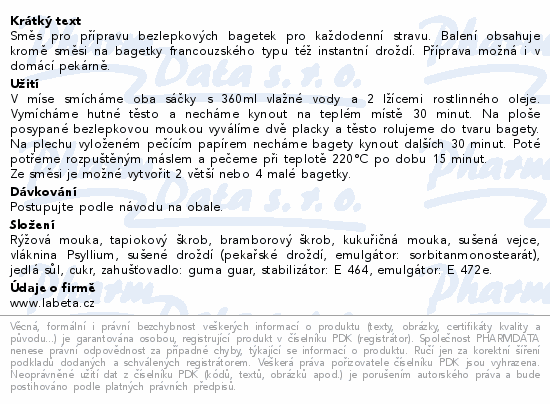 Informace o produktu:<br> Labeta Bagetky bez lepku 400g