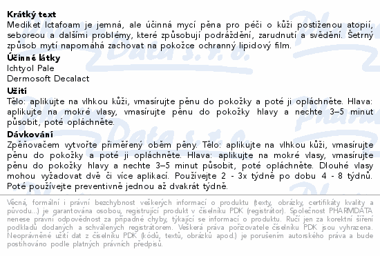 Informace o produktu:<br> Mediket Ictafoam mycí pěna seborea 100ml