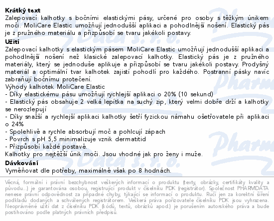 Informace o produktu:<br> MOLICARE ELASTIC 9kap XL 14ks(MoliCare Elastic XL)