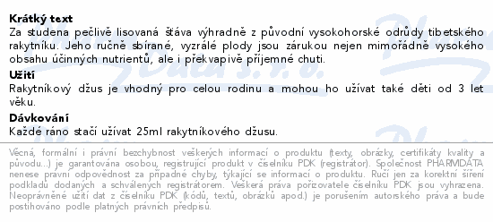 Informace o produktu:<br> HIMALYO BIO 100% Rakytníkový džus 350ml