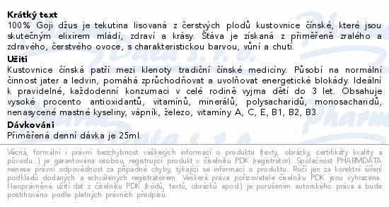 Informace o produktu:<br> HIMALYO BIO 100% Goji džus 350ml