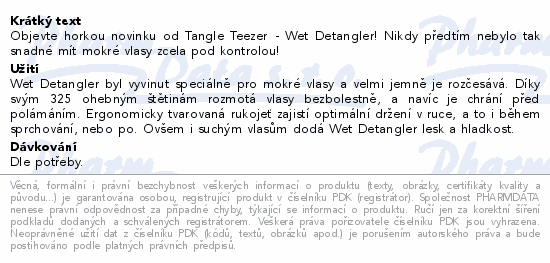Informace o produktu:<br> Tangle Teezer Wet Detangler růžový kartáč