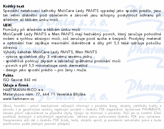 Informace o produktu:<br> Molicare Lady Pants 5 kapek M 8ks