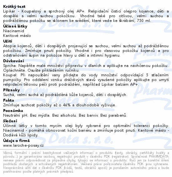 Informace o produktu:<br> LA ROCHE-POSAY LIPIKAR mycí olej AP+ 750ml
