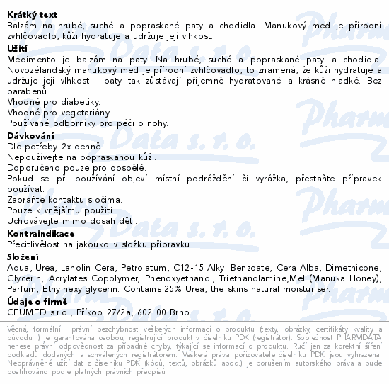 Informace o produktu:<br> Medimento Foot balm balzám na nohy 60ml