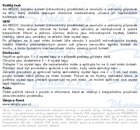 Informace o produktu:<br> AU-MEDIC blokátor bolesti 4ks