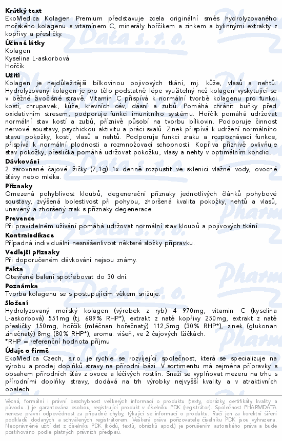 Informace o produktu:<br> Kolagen Premium 100g EkoMedica
