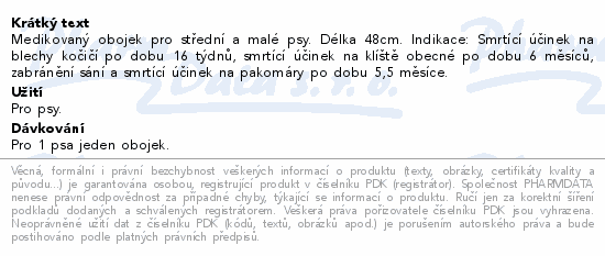 Informace o produktu:<br> Canishield 0.77g obojek pro střední +malé psy 48cm