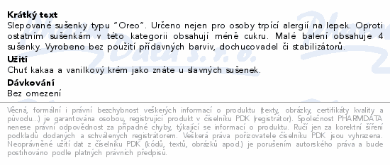 Informace o produktu:<br> Slepov. kak. sušenky se smet. náplní 64g bez lepku