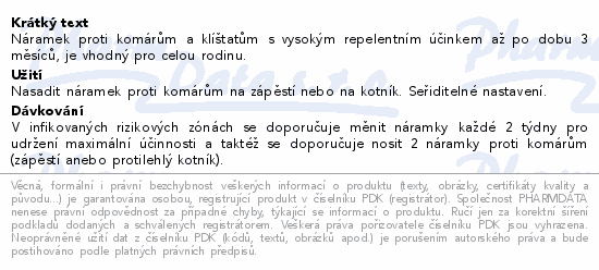 Informace o produktu:<br> Repelentní náramek na komáry klíšťata růz.barv.1ks