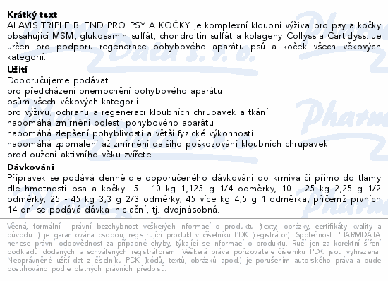 Informace o produktu:<br> ALAVIS Triple blend Pro psy a kočky 200g