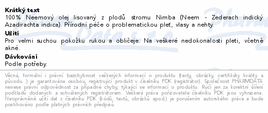 Informace o produktu:<br> Neemový olej roll-on 10ml