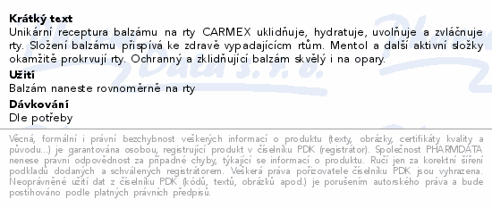 Informace o produktu:<br> CARMEX Balzám na rty hydratační 7.5 g