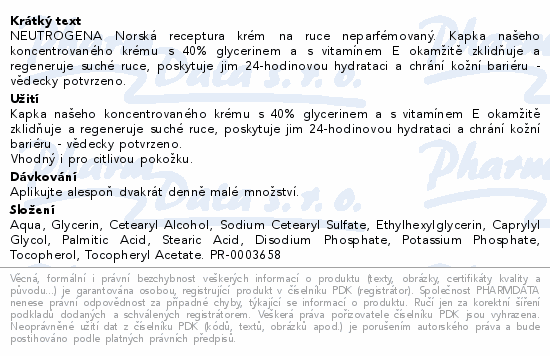 Informace o produktu:<br> Neutrogena NR krém na ruce neparfemovaný 75ml