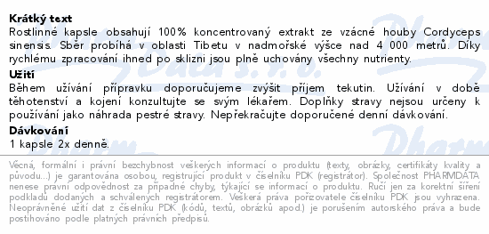 Informace o produktu:<br> HIMALYO Cordyceps Caps cps.60