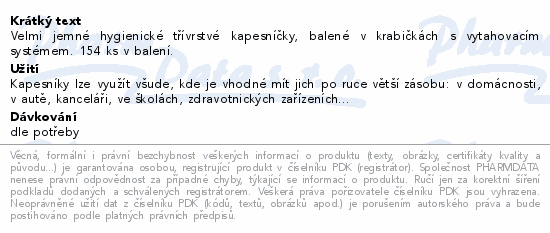 Informace o produktu:<br> Kapesník papírový Royale Majesta 154ks 3 vrstvý