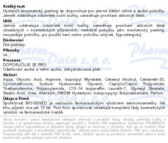 Informace o produktu:<br> DERMEDIC Hydrain3 Enzymatický peeling suchá pl.50g