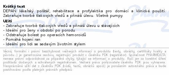 Informace o produktu:<br> DEPAN lékařský vzduchový polštář