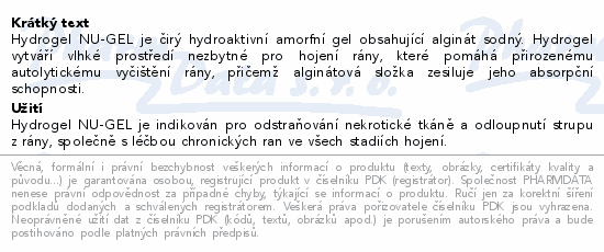 Informace o produktu:<br> NU-GEL hydrogelový obvaz s alginátem 25g (6ks)