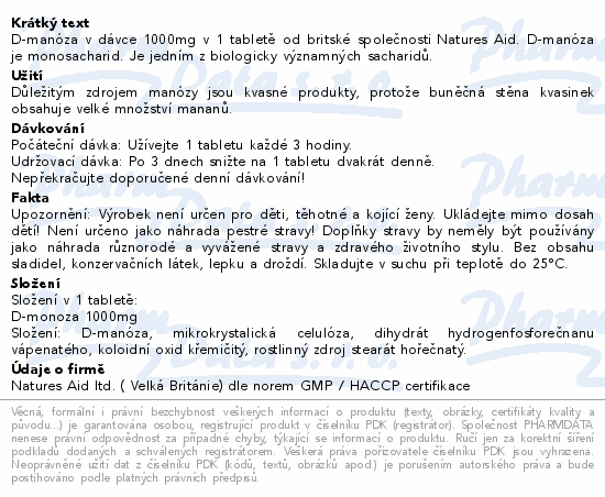 Informace o produktu:<br> D-manóza 1000mg tbl.60