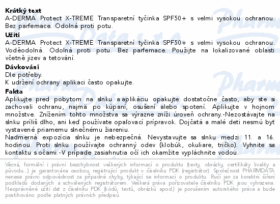 Informace o produktu:<br> A-DERMA Protect X-TREME Transp.tyčinka SPF50+ 8g