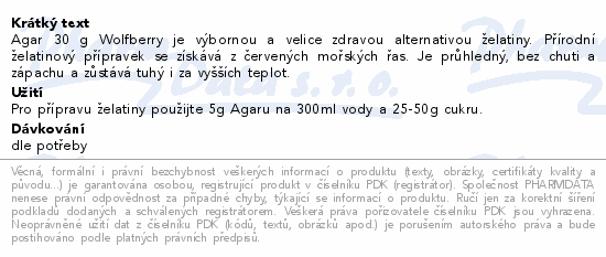 Informace o produktu:<br> Agar 30 g Wolfberry