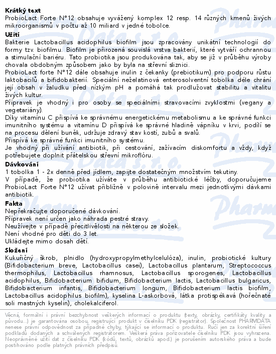 Informace o produktu:<br> Favea ProbioLact Forte N°12 tob.12x30