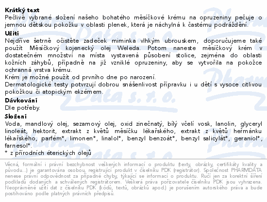 Informace o produktu:<br> WELEDA Měsíčkový kojenecký krém na zadeček 30ml