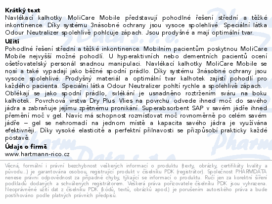 Informace o produktu:<br> Inkont. kalh. MOLICARE MOBILE 10kapek Large 14ks
