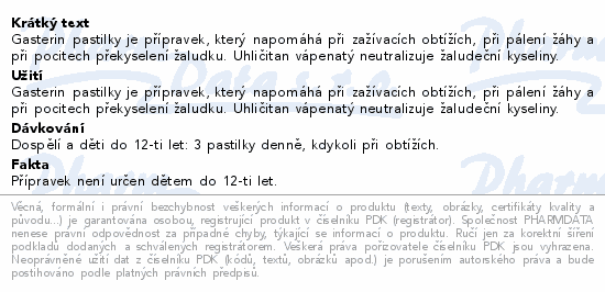 Informace o produktu:<br> Rosen Gasterin 30 pastilek