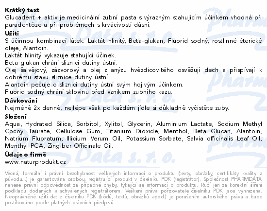 Informace o produktu:<br> Glucadent aktiv zubní pasta 2ks 1+50% zdarma