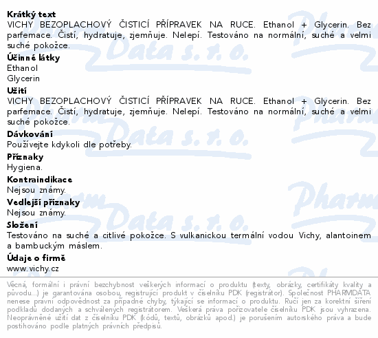 Informace o produktu:<br> VICHY Čisticí přípravek na ruce 50ml