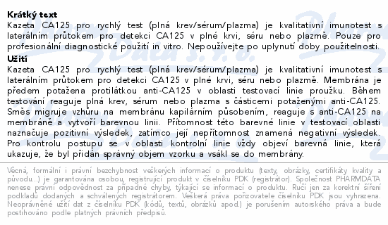 Informace o produktu:<br> Test rakoviny vaječníků CA125