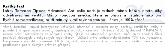 Informace o produktu:<br> Tommee Tippee ADVANCED lahvičky 0m+ set