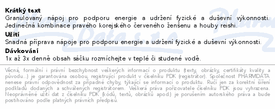 Informace o produktu:<br> Ginlac Korejský červený ženšen granul.čaj 50x3g