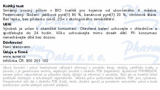 Informace o produktu:<br> Sunar BIO kapsička Jablko banán 100g