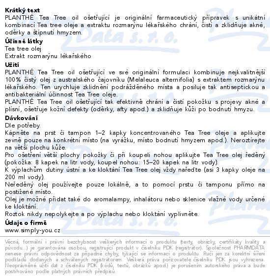 Informace o produktu:<br> PLANTHÉ Tea Tree oil ošetřující 15 ml