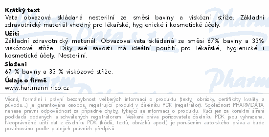 Informace o produktu:<br> Vata obvazová skládaná 50g 1102320
