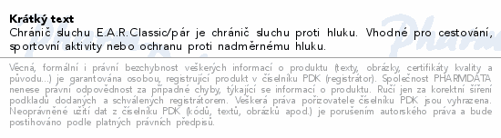 Informace o produktu:<br> Chránič sluchu E.A.R.Classic 1pár