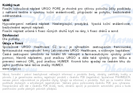 Informace o produktu:<br> URGO PORE Náplast netkaný textil 5mx1.25cm