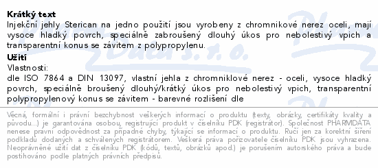 Informace o produktu:<br> Inj.jehla STERICAN 18G/1.2x40mm růžová ster.100ks