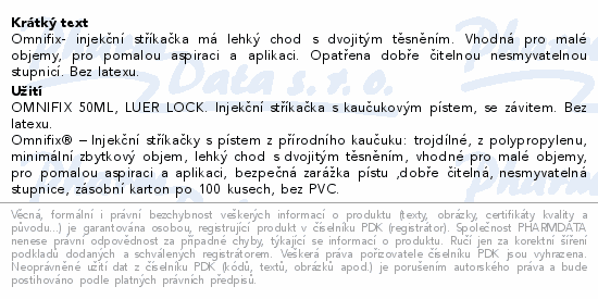 Informace o produktu:<br> Inj.střík.OMNIFIX 50ml Luer Lock bez Latex