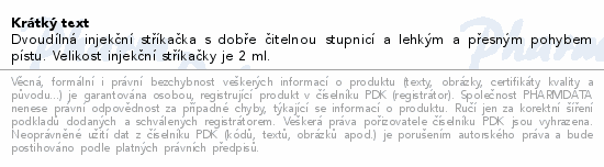Informace o produktu:<br> BD Discardit 2dílná Inj. stříkačka 2ml 100ks