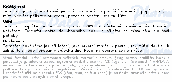 Informace o produktu:<br> Termofor zahřívací láhev 2l