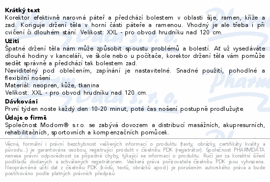 Informace o produktu:<br> Korektor pro vzpřímené držení těla vel.XXL