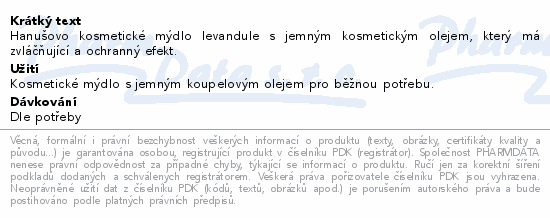 Informace o produktu:<br> Hanušovo kosmetické mýdlo LEVANDULE 100 g