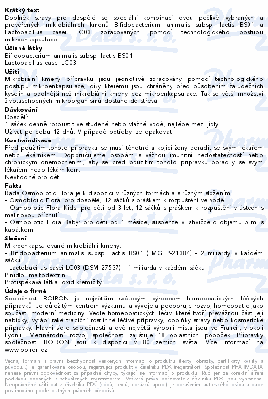 Informace o produktu:<br> Osmobiotic Flora por.gra.sus. 12 sáčků