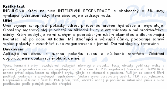 Informace o produktu:<br> INDULONA krém na ruce intenzivní regenerace 50ml