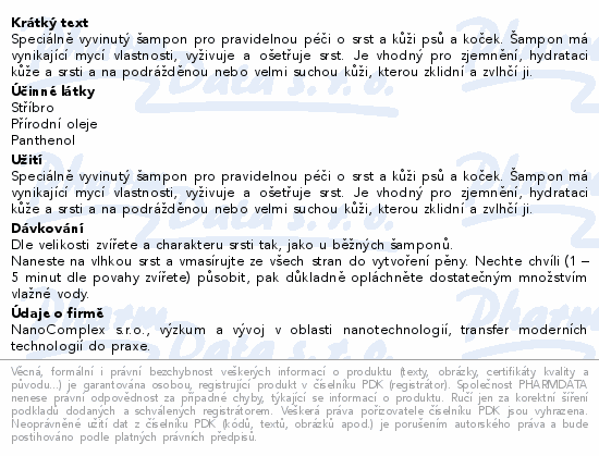 Informace o produktu:<br> TraumaPet šampon s Ag 200ml